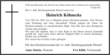 Traueranzeige von Heinrich Köhnecke von ALLGEMEINE ZEITUNG UELZEN