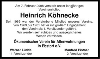 Traueranzeige von Heinrich Köhnecke von ALLGEMEINE ZEITUNG UELZEN