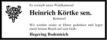 Traueranzeige von Heinrich Körtke von ALLGEMEINE ZEITUNG UELZEN