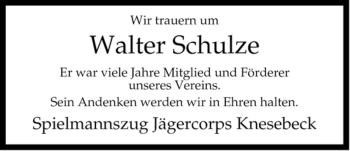Traueranzeige von Walter Schulze von ALLGEMEINE ZEITUNG UELZEN