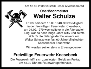 Traueranzeige von Walter Schulze von ALLGEMEINE ZEITUNG UELZEN