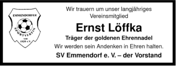 Traueranzeige von Ernst Löffka von ALLGEMEINE ZEITUNG UELZEN