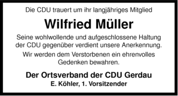 Traueranzeige von Wilfried Müller von ALLGEMEINE ZEITUNG UELZEN