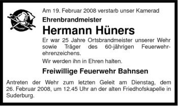 Traueranzeige von Hermann Hüners von ALLGEMEINE ZEITUNG UELZEN