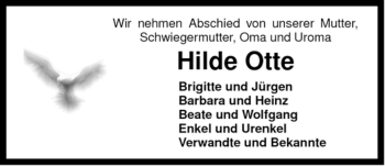 Traueranzeige von Hilde Otte von ALLGEMEINE ZEITUNG UELZEN