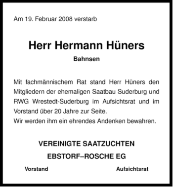 Traueranzeige von Hermann Hüners von ALLGEMEINE ZEITUNG UELZEN