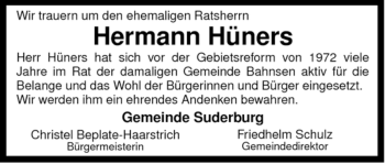 Traueranzeige von Hermann Hüners von ALLGEMEINE ZEITUNG UELZEN