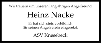 Traueranzeige von Heinz Nacke von ALLGEMEINE ZEITUNG UELZEN