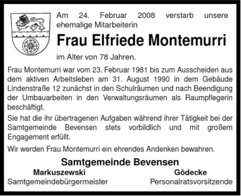 Traueranzeige von Elfriede Montemurri von ALLGEMEINE ZEITUNG UELZEN