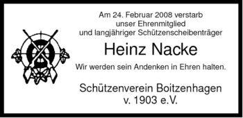 Traueranzeige von Heinz Nacke von ALLGEMEINE ZEITUNG UELZEN