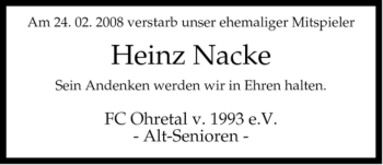 Traueranzeige von Heinz Nacke von ALLGEMEINE ZEITUNG UELZEN