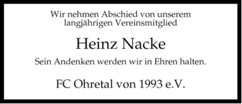 Traueranzeige von Heinz Nacke von ALLGEMEINE ZEITUNG UELZEN