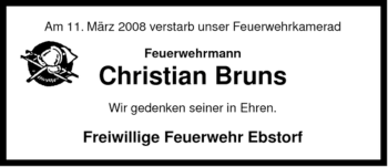 Traueranzeige von Christian Bruns von ALLGEMEINE ZEITUNG UELZEN