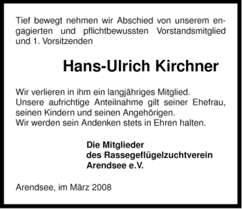 Traueranzeige von Hans-Ulrich Kirchner von ALLGEMEINE ZEITUNG UELZEN