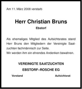 Traueranzeige von Christian Bruns von ALLGEMEINE ZEITUNG UELZEN
