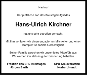 Traueranzeige von Hans-Ulrich Kirchner von ALLGEMEINE ZEITUNG UELZEN