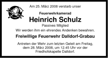 Traueranzeige von Heinrich Schulz von ALLGEMEINE ZEITUNG UELZEN