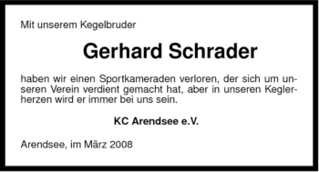 Traueranzeige von Gerhard Schrader von ALLGEMEINE ZEITUNG UELZEN