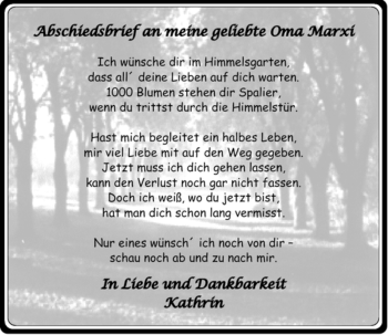 Traueranzeige von Ursula Marx von ALLGEMEINE ZEITUNG UELZEN