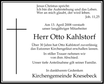 Traueranzeige von Otto Kahlstorf von ALLGEMEINE ZEITUNG UELZEN