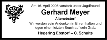 Traueranzeige von Gerhard Meyer von ALLGEMEINE ZEITUNG UELZEN