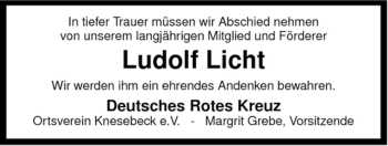 Traueranzeige von Ludolf Licht von ALLGEMEINE ZEITUNG UELZEN