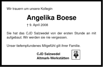 Traueranzeige von Angelika Boese von ALLGEMEINE ZEITUNG UELZEN
