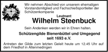 Traueranzeige von Wilhelm Steenbuck von ALLGEMEINE ZEITUNG UELZEN