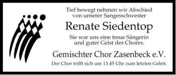 Traueranzeige von Renate Siedentop von ALLGEMEINE ZEITUNG UELZEN