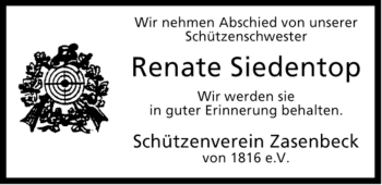 Traueranzeige von Renate Siedentop von ALLGEMEINE ZEITUNG UELZEN