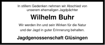 Traueranzeige von Wilhelm Buhr von ALLGEMEINE ZEITUNG UELZEN