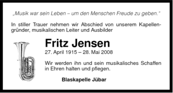 Traueranzeige von Fritz Jensen von ALLGEMEINE ZEITUNG UELZEN