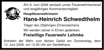 Traueranzeige von Hans-Heinrich Schwedthelm von ALLGEMEINE ZEITUNG UELZEN