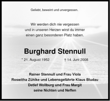 Traueranzeige von Burghard Stennull von ALLGEMEINE ZEITUNG UELZEN