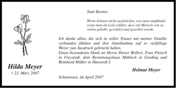 Traueranzeige von Hilda Meyer von ALLGEMEINE ZEITUNG UELZEN