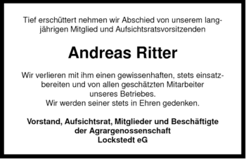 Traueranzeige von Andreas Ritter von ALLGEMEINE ZEITUNG UELZEN