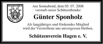 Traueranzeige von Günter Sponholz von ALLGEMEINE ZEITUNG UELZEN