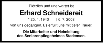 Traueranzeige von Erhard Schneidereit von ALLGEMEINE ZEITUNG UELZEN