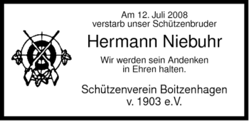 Traueranzeige von Hermann Niebuhr von ALLGEMEINE ZEITUNG UELZEN