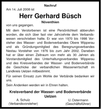 Traueranzeige von Gerhard Büsch von ALLGEMEINE ZEITUNG UELZEN