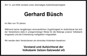 Traueranzeige von Gerhard Büsch von ALLGEMEINE ZEITUNG UELZEN