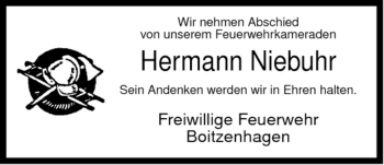 Traueranzeige von Hermann Niebuhr von ALLGEMEINE ZEITUNG UELZEN