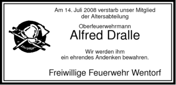 Traueranzeige von Alfred Dralle von ALLGEMEINE ZEITUNG UELZEN