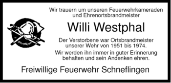 Traueranzeige von Willi Westphal von ALLGEMEINE ZEITUNG UELZEN