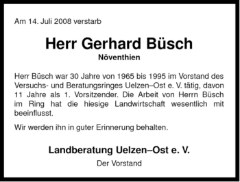 Traueranzeige von Gerhard Büsch von ALLGEMEINE ZEITUNG UELZEN