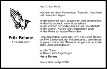 Traueranzeige von Fritz Behne von ALLGEMEINE ZEITUNG UELZEN