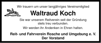 Traueranzeige von Waltraud Koch von ALLGEMEINE ZEITUNG UELZEN