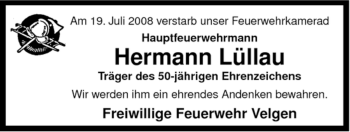 Traueranzeige von Hermann Lüllau von ALLGEMEINE ZEITUNG UELZEN