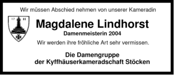 Traueranzeige von Magdalene Lindhorst von ALLGEMEINE ZEITUNG UELZEN