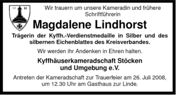 Traueranzeige von Magdalene Lindhorst von ALLGEMEINE ZEITUNG UELZEN